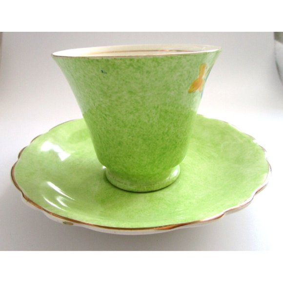 James Kent Longton England Green Cup & Saucer & Flower Handle #1156 VTG - *READ* - Picture 5 of 14
